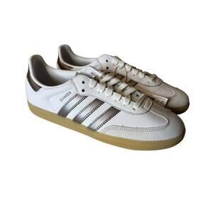 adidas NEW Samba OG Womens Low Top Leather Sneakers White/Coffee Metallic Bronze
